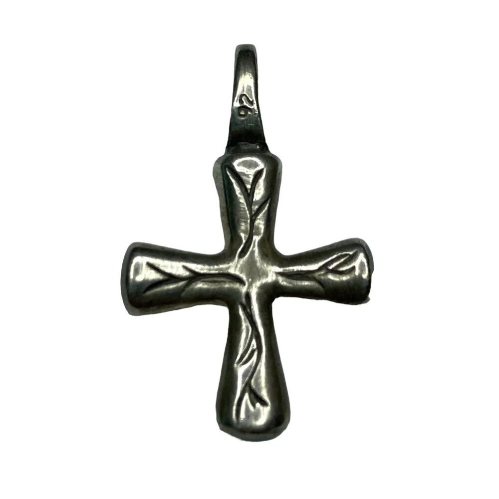 Sterling Silver Puff Cross Pendant Boho Rustic Nature 4 Grams 1" x 3/4" - Picture 2 of 4